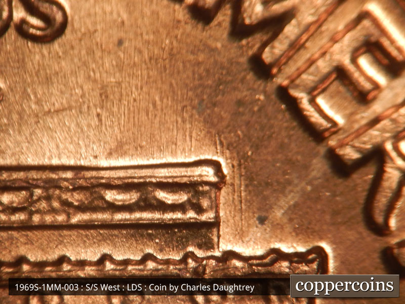 Die-stage C marker on 1969S•1MM•003 (1969 Repunched Mint Mark).