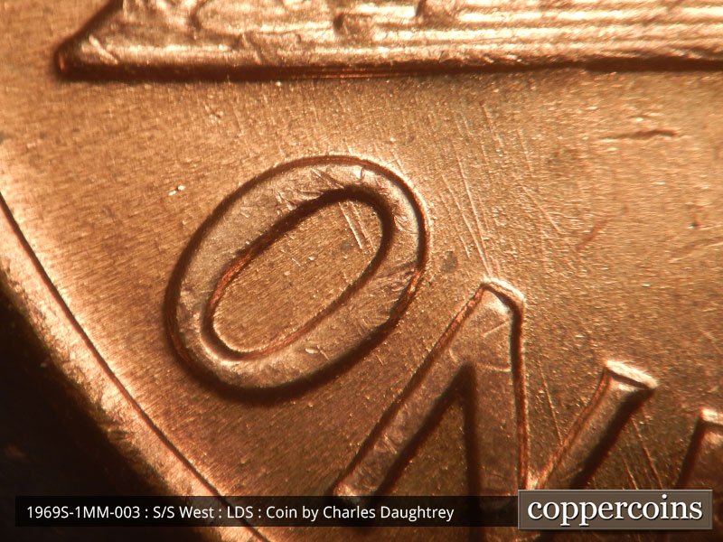 Die-stage C marker on 1969S•1MM•003 (1969 Repunched Mint Mark).