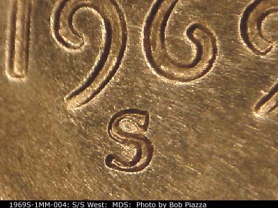 1969 Lincoln cent obverse, CopperCoins die 1969S•1MM•004.