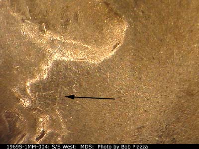 Die-stage B marker on 1969S•1MM•004 (1969 Repunched Mint Mark).