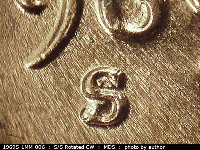 1969 Lincoln cent obverse, CopperCoins die 1969S•1MM•006.