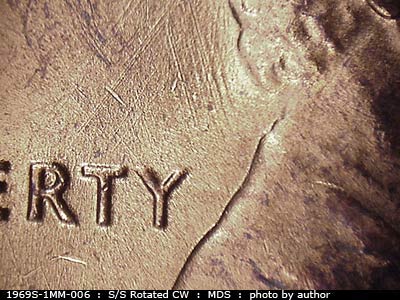 Die-stage B marker on 1969S•1MM•006 (1969 Repunched Mint Mark).