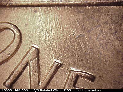 Die-stage B marker on 1969S•1MM•006 (1969 Repunched Mint Mark).