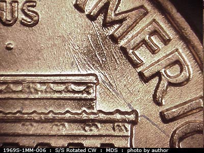 Die-stage B marker on 1969S•1MM•006 (1969 Repunched Mint Mark).