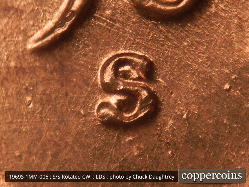 Die-stage C marker on 1969S•1MM•006 (1969 Repunched Mint Mark).