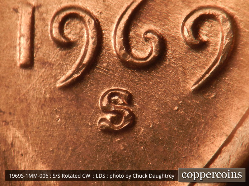 Die-stage C marker on 1969S•1MM•006 (1969 Repunched Mint Mark).