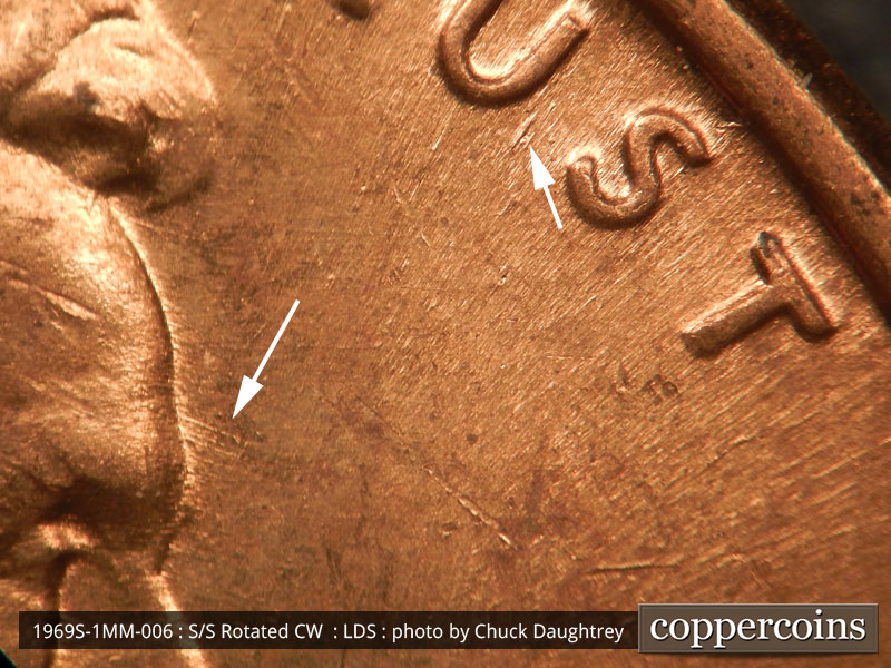 Die-stage C marker on 1969S•1MM•006 (1969 Repunched Mint Mark).