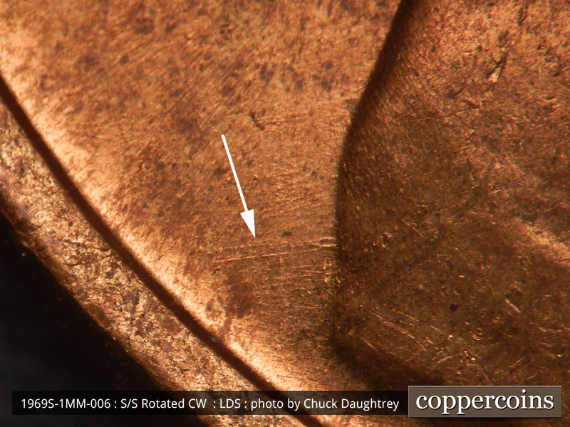 Die-stage C marker on 1969S•1MM•006 (1969 Repunched Mint Mark).