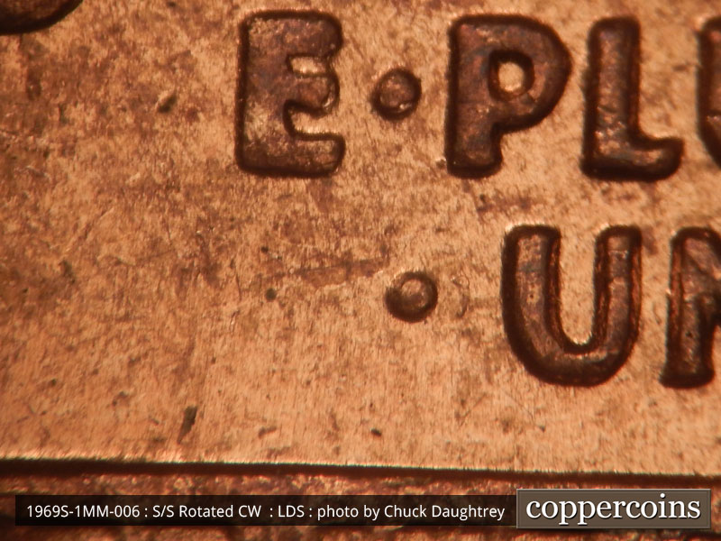 Die-stage C marker on 1969S•1MM•006 (1969 Repunched Mint Mark).