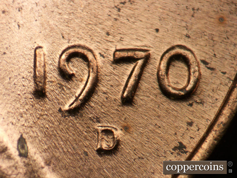 1970 Lincoln cent obverse, CopperCoins die 1970D•1DO•002.