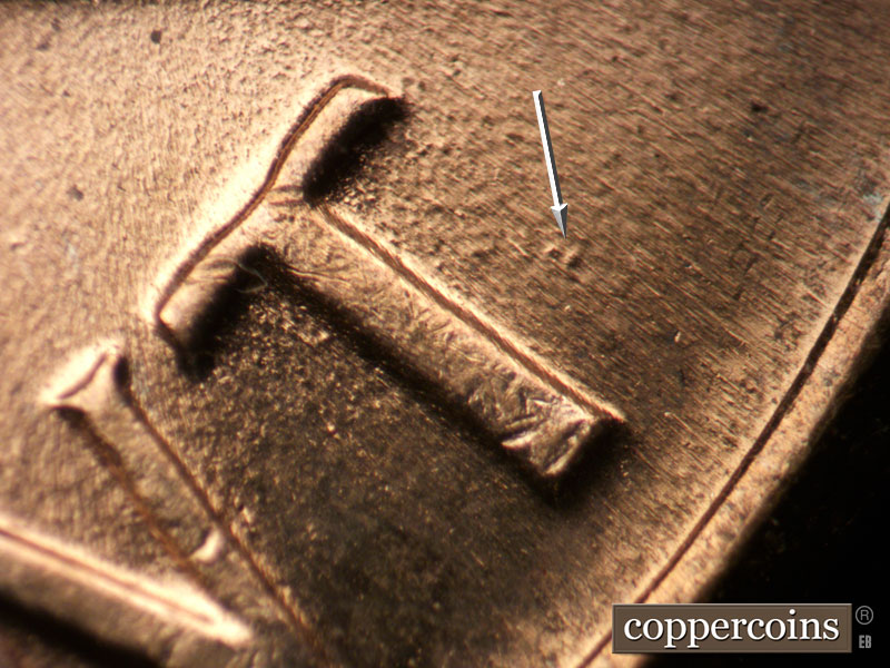 Die-stage B marker on 1970D•1DO•002 (1970 Doubled Die Obverse).