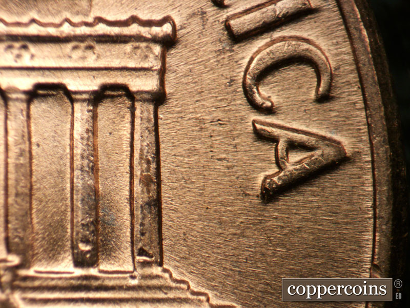 Die-stage B marker on 1970D•1DO•002 (1970 Doubled Die Obverse).