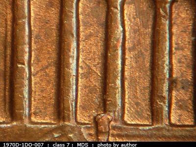 Die-stage B marker on 1970D•1DO•007 (1970 Doubled Die Obverse).