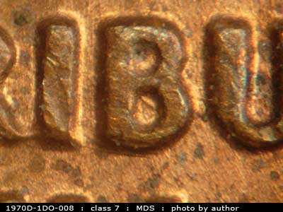 Die-stage B marker on 1970D•1DO•008 (1970 Doubled Die Obverse).
