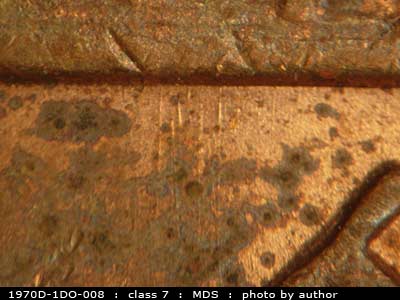 Die-stage B marker on 1970D•1DO•008 (1970 Doubled Die Obverse).