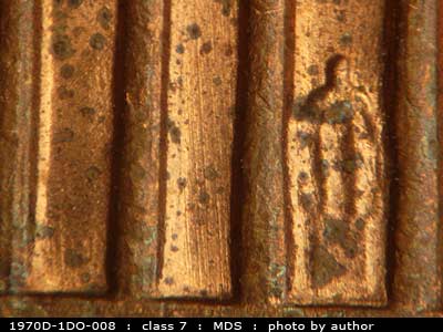 Die-stage B marker on 1970D•1DO•008 (1970 Doubled Die Obverse).