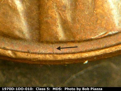 Die-stage B marker on 1970D•1DO•010 (1970 Doubled Die Obverse).