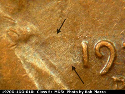 Die-stage B marker on 1970D•1DO•010 (1970 Doubled Die Obverse).
