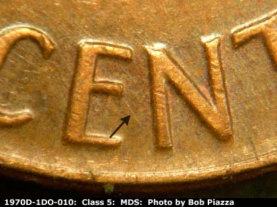 Die-stage B marker on 1970D•1DO•010 (1970 Doubled Die Obverse).
