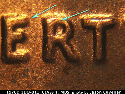 Die-stage B marker on 1970D•1DO•011 (1970 Doubled Die Obverse).