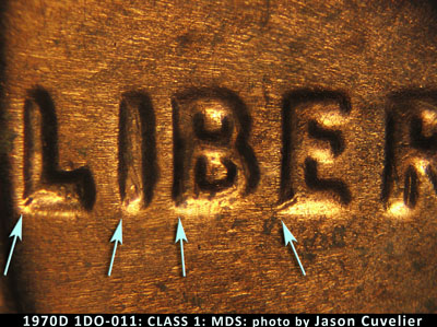 Die-stage B marker on 1970D•1DO•011 (1970 Doubled Die Obverse).