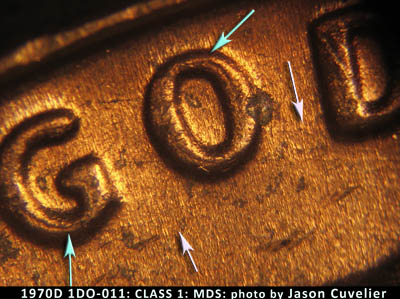 Die-stage B marker on 1970D•1DO•011 (1970 Doubled Die Obverse).
