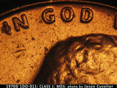 Die-stage B marker on 1970D•1DO•011 (1970 Doubled Die Obverse).