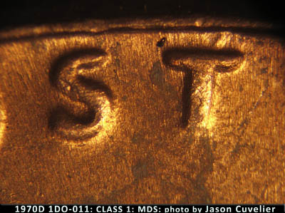 Die-stage B marker on 1970D•1DO•011 (1970 Doubled Die Obverse).