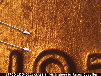 Die-stage B marker on 1970D•1DO•011 (1970 Doubled Die Obverse).
