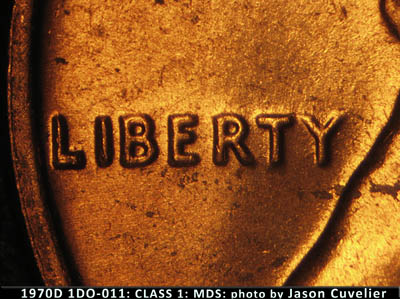 Die-stage B marker on 1970D•1DO•011 (1970 Doubled Die Obverse).