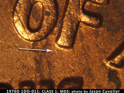 Die-stage B marker on 1970D•1DO•011 (1970 Doubled Die Obverse).