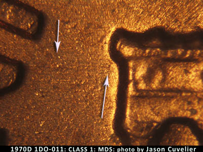 Die-stage B marker on 1970D•1DO•011 (1970 Doubled Die Obverse).