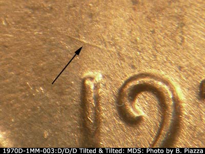 Die-stage B marker on 1970D•1MM•003 (1970 Repunched Mint Mark).