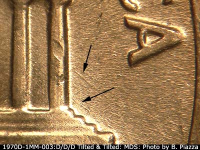 Die-stage B marker on 1970D•1MM•003 (1970 Repunched Mint Mark).