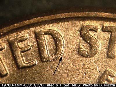Die-stage B marker on 1970D•1MM•003 (1970 Repunched Mint Mark).