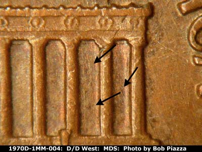 Die-stage B marker on 1970D•1MM•004 (1970 Repunched Mint Mark).