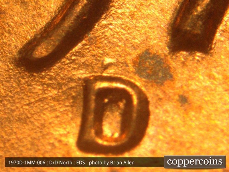Die-stage A marker on 1970D•1MM•006 (1970 Repunched Mint Mark).