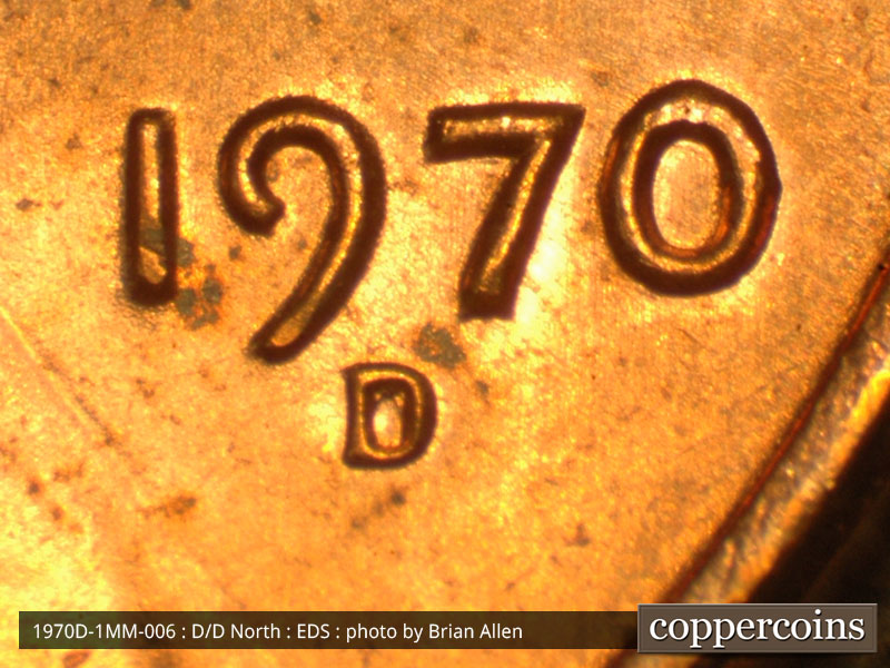 Die-stage A marker on 1970D•1MM•006 (1970 Repunched Mint Mark).