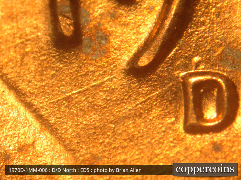 Die-stage A marker on 1970D•1MM•006 (1970 Repunched Mint Mark).
