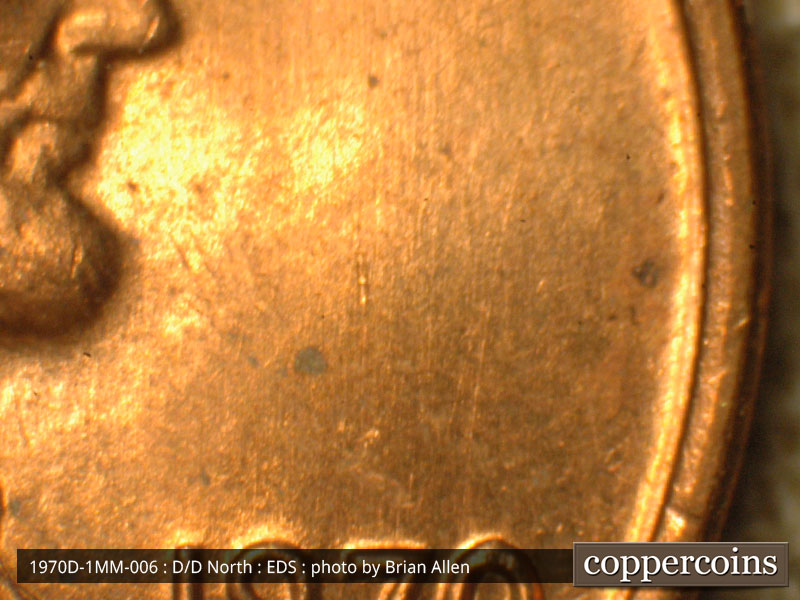 Die-stage A marker on 1970D•1MM•006 (1970 Repunched Mint Mark).