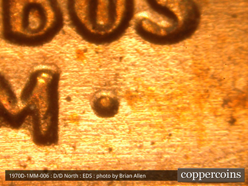 Die-stage A marker on 1970D•1MM•006 (1970 Repunched Mint Mark).