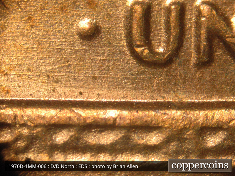 Die-stage A marker on 1970D•1MM•006 (1970 Repunched Mint Mark).