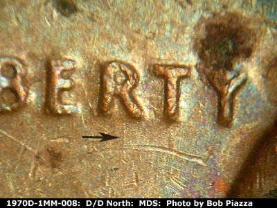 Die-stage B marker on 1970D•1MM•008 (1970 Repunched Mint Mark).