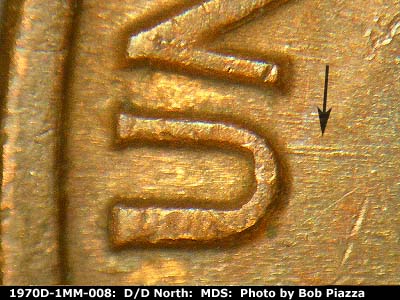 Die-stage B marker on 1970D•1MM•008 (1970 Repunched Mint Mark).