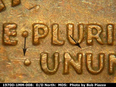 Die-stage B marker on 1970D•1MM•008 (1970 Repunched Mint Mark).