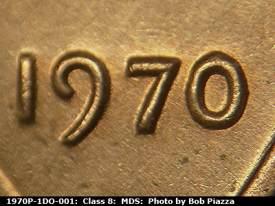 Die-stage B marker on 1970P•1DO•001 (1970 Doubled Die Obverse).