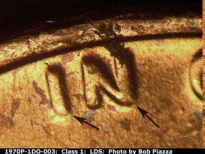 Die-stage C marker on 1970P•1DO•003 (1970 Doubled Die Obverse).