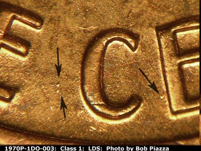 Die-stage C marker on 1970P•1DO•003 (1970 Doubled Die Obverse).
