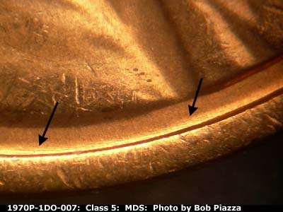 Die-stage B marker on 1970P•1DO•007 (1970 Doubled Die Obverse).