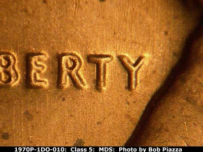 Die-stage B marker on 1970P•1DO•010 (1970 Doubled Die Obverse).